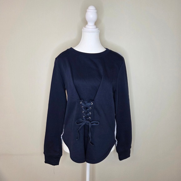 Walter Baker Tops - WALTER BAKER Navy Blue‎ Corset Lace Up Sweatshirt Top Women's Medium